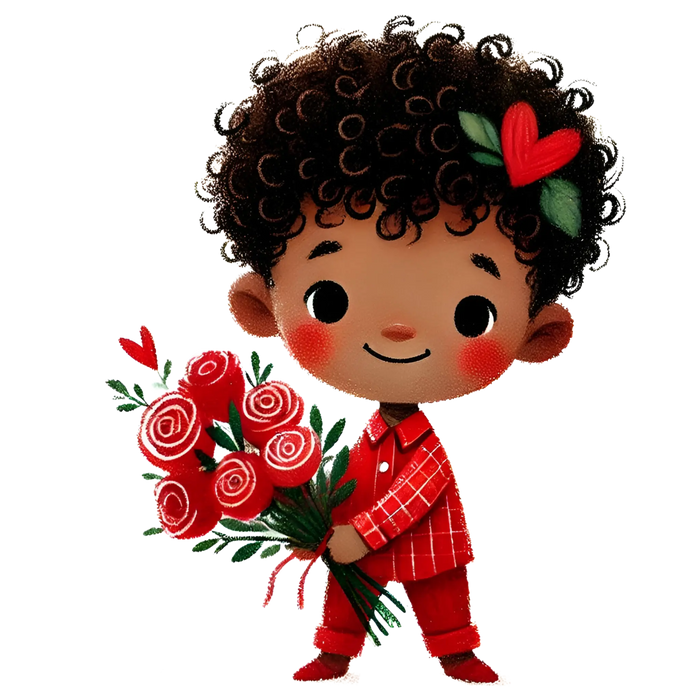 Valentine's Day Boy Holding A Bouquet Of Red Roses Design pressed on a garment
