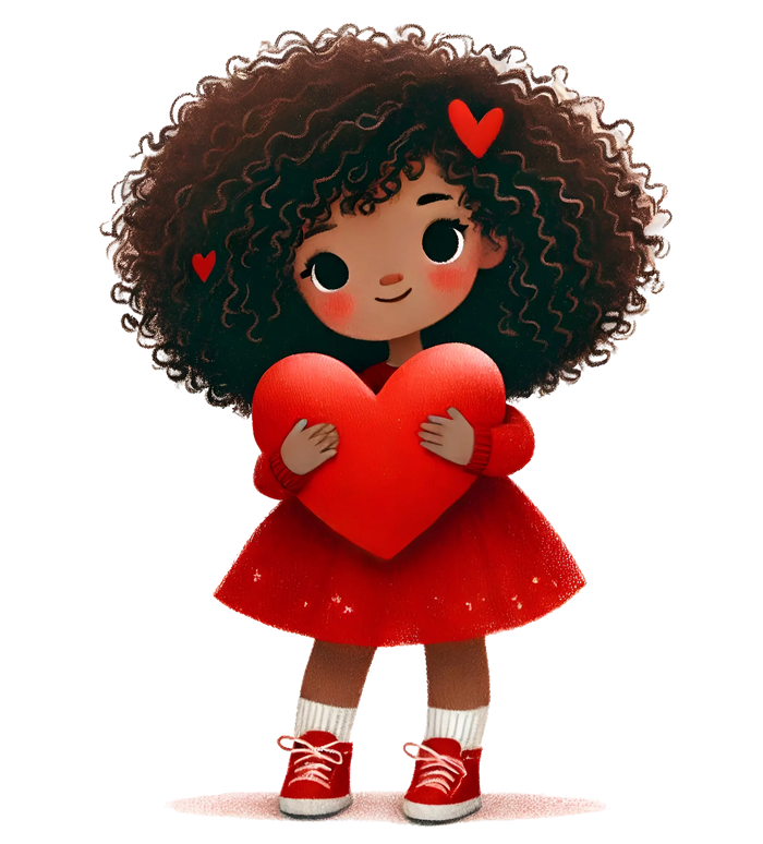 Valentine's Day Girl Holding A Big Heart Design pressed on a garment