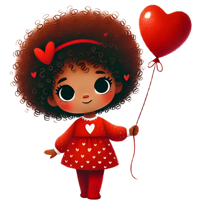 Valentine's Day Girl Holding A Balloon Design pressed on a garment