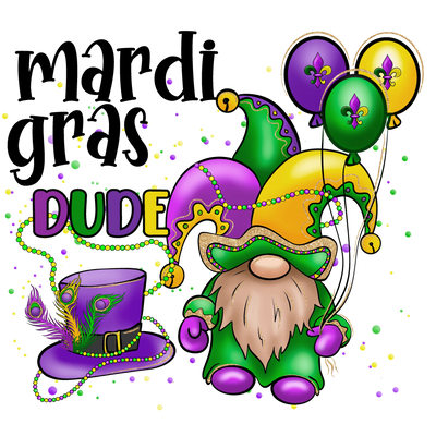 Mardi Gras Dude Gnome Design - DTF Ready To Press - DTF Dallas 