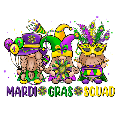 Mardi Gras Squad Gnome Design - DTF Ready To Press - DTF Dallas 
