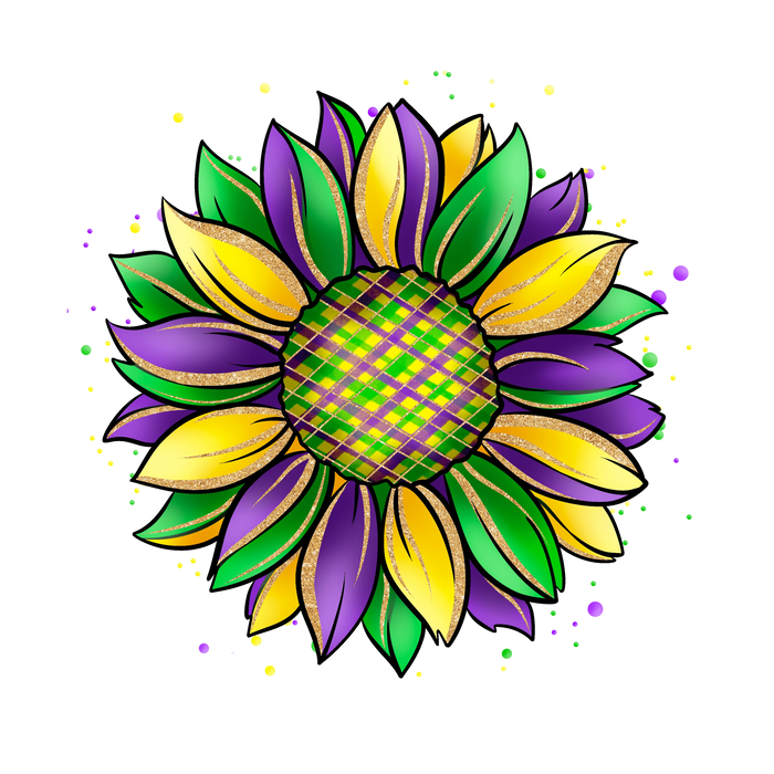 Mardi Gras Sunflower Design pressed on a garment