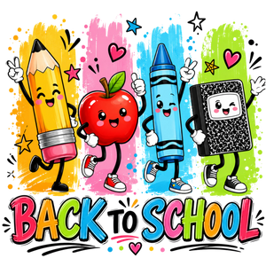 Back to School Supplies Characters Design - DTF Ready To Press - DTF Dallas 