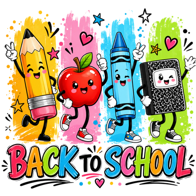 Back to School Supplies Characters Design - DTF Ready To Press - DTF Dallas 