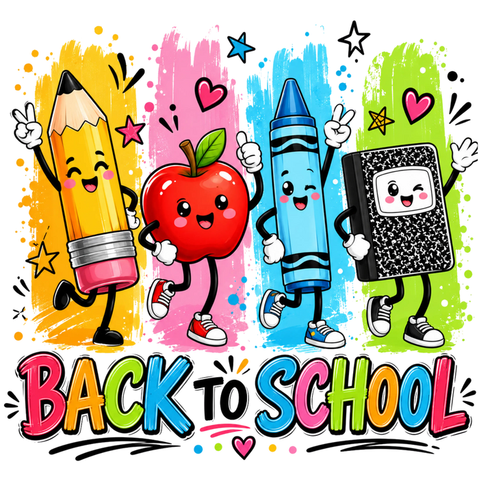 Back to School Supplies Characters Design pressed on a garment