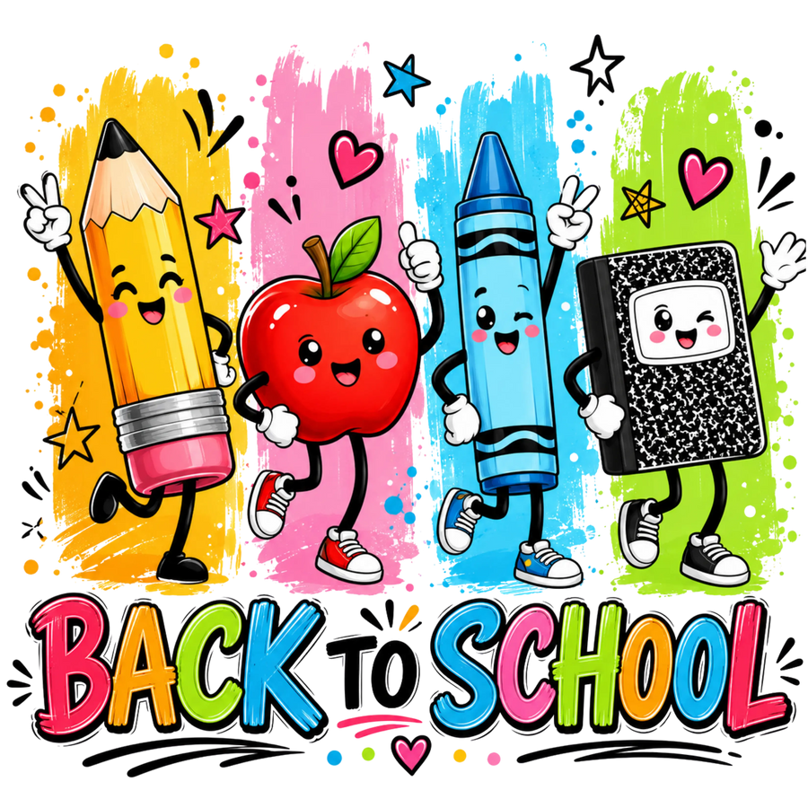 Back to School Supplies Characters Design - DTF Ready To Press