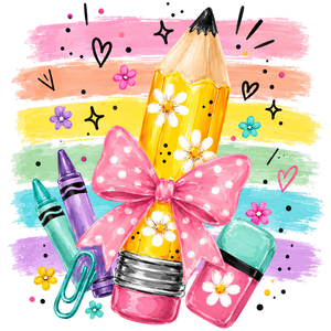 Back to School Pencil Bow Design - DTF Ready To Press - DTF Dallas 