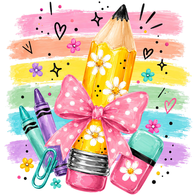 Back to School Pencil Bow Design - DTF Ready To Press - DTF Dallas 
