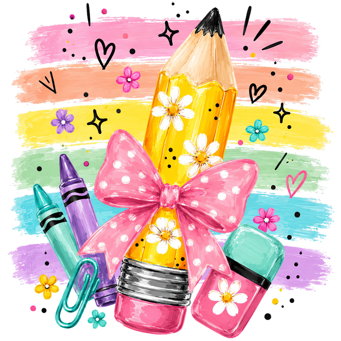 Back to School Pencil Bow Design pressed on a garment