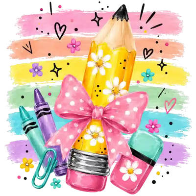 Back to School Pencil Bow Design - DTF Ready To Press - DTF Dallas 