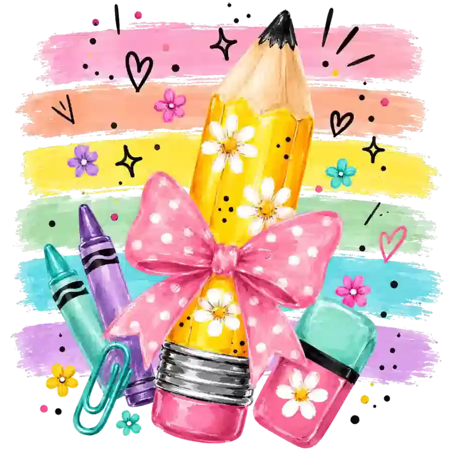 Back to School Pencil Bow Design - DTF Ready To Press