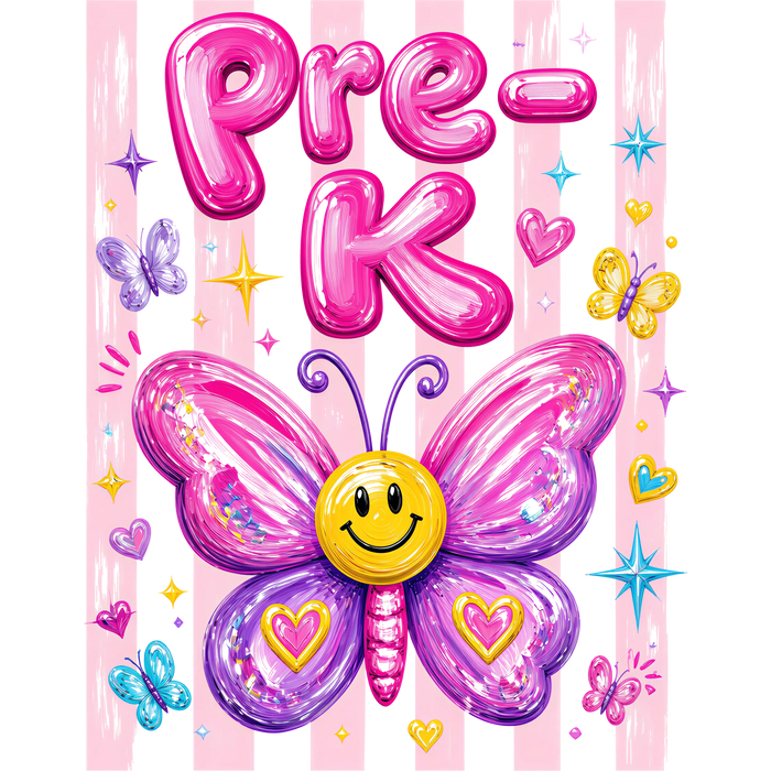 Back to School Pre-K Butterfly Design pressed on a garment