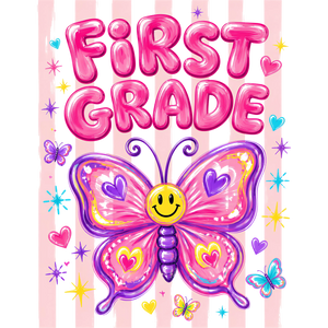 Kids First Grade Butterfly School Design - DTF Ready To Press - DTF Dallas 