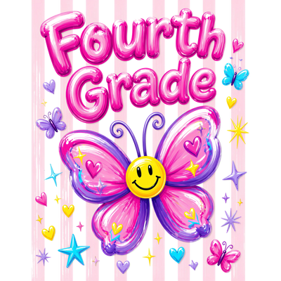 Fourth Grade Girls Back to School Butterfly Design - DTF Ready To Press - DTF Dallas 