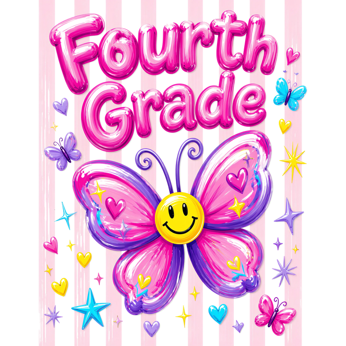 Fourth Grade Girls Back to School Butterfly Design pressed on a garment