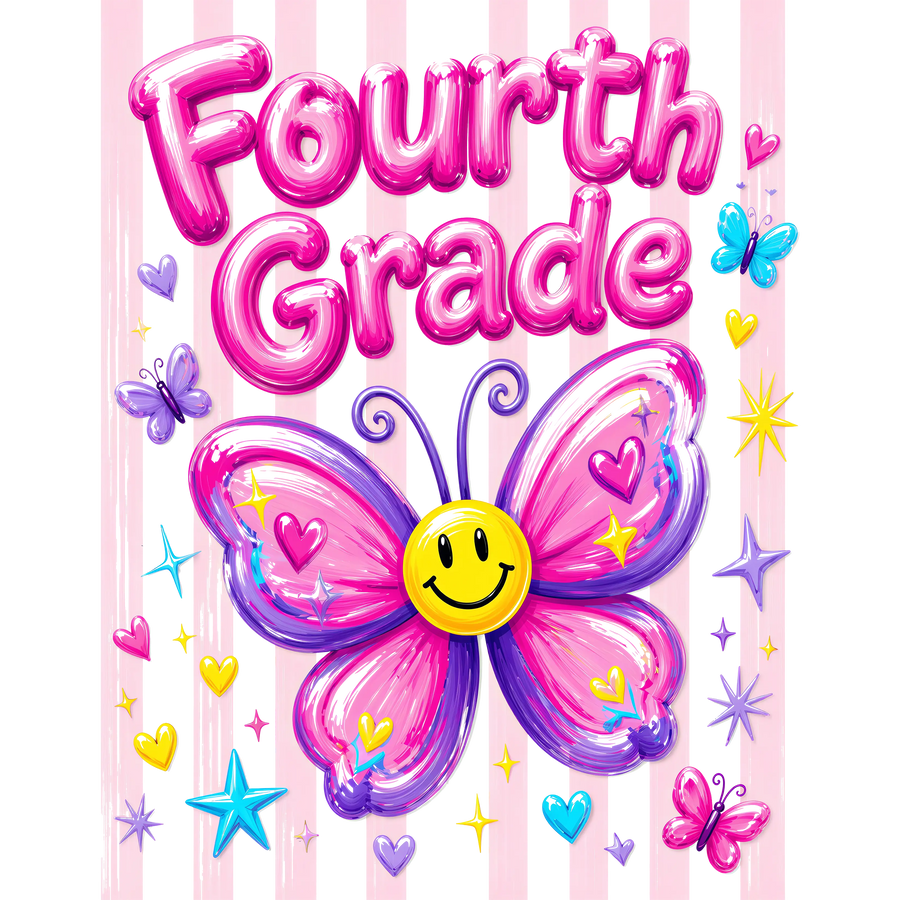 Fourth Grade Girls Back to School Butterfly Design - DTF Ready To Press