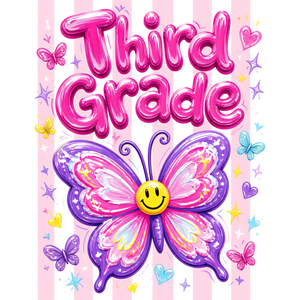Third Grade Girls School Butterfly Design - DTF Ready To Press - DTF Dallas 