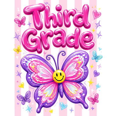 Third Grade Girls School Butterfly Design - DTF Ready To Press - DTF Dallas 