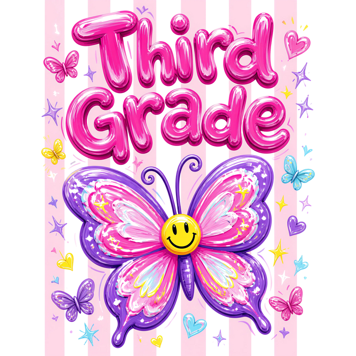 Third Grade Girls School Butterfly Design pressed on a garment