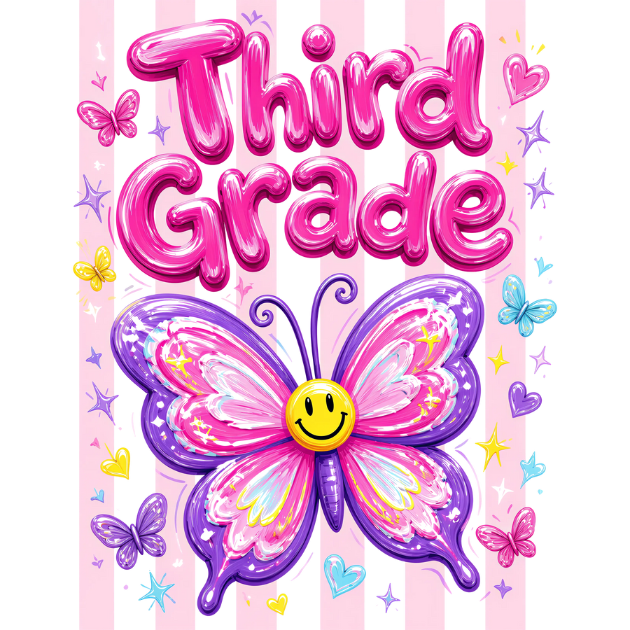 Third Grade Girls School Butterfly Design - DTF Ready To Press