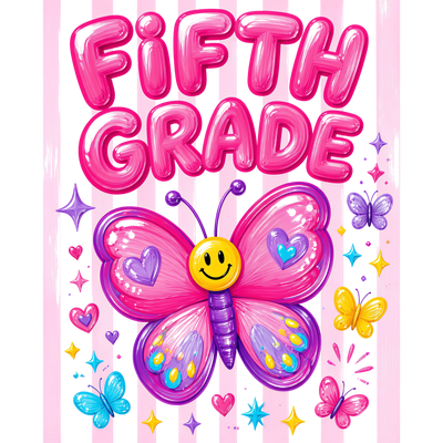 Fifth Grade Girls Back to School Butterfly Design - DTF Ready To Press - DTF Dallas 