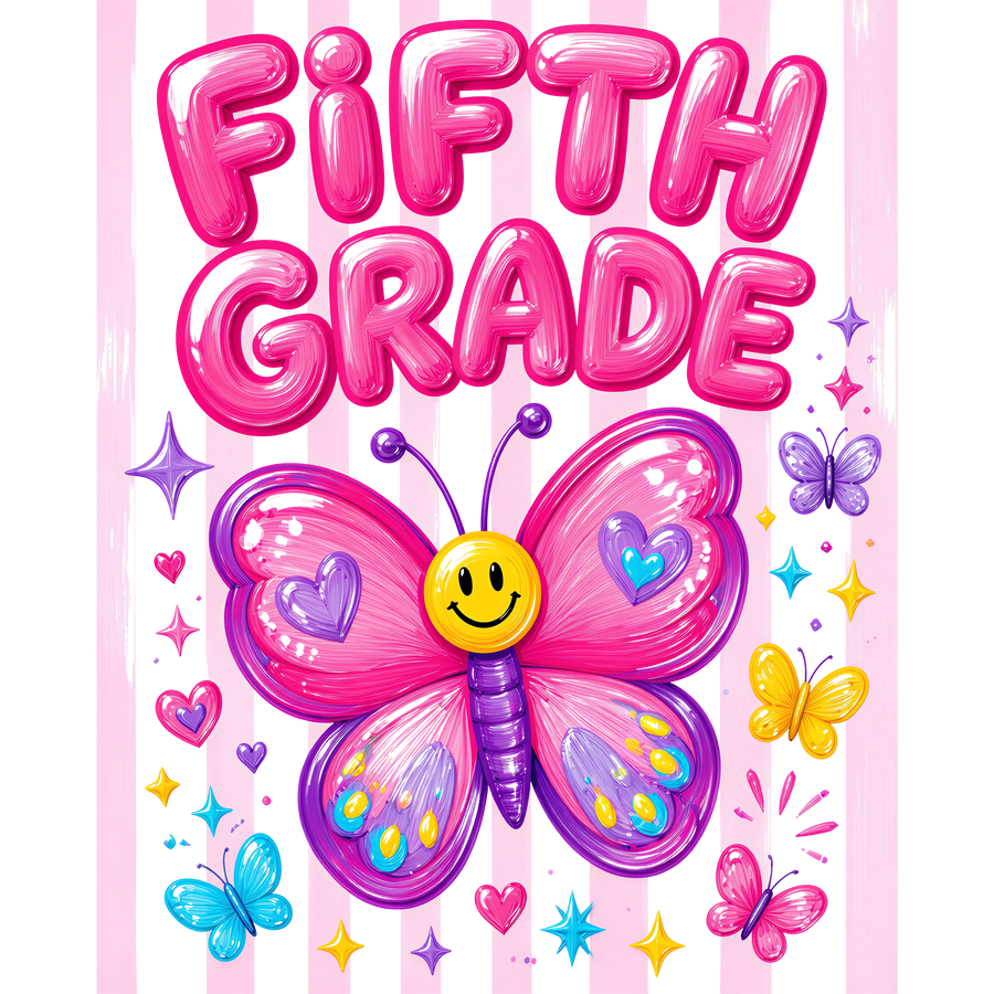 Fifth Grade Girls Back to School Butterfly Design - DTF Ready To Press