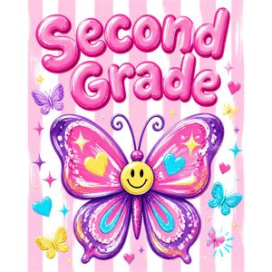 Little Girl Second Grade Back to School Butterfly Design - DTF Ready To Press - DTF Dallas 