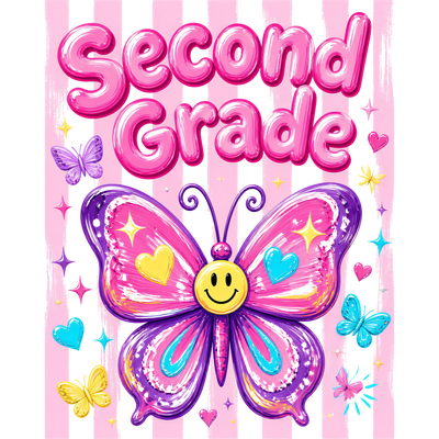 Little Girl Second Grade Back to School Butterfly Design - DTF Ready To Press - DTF Dallas 
