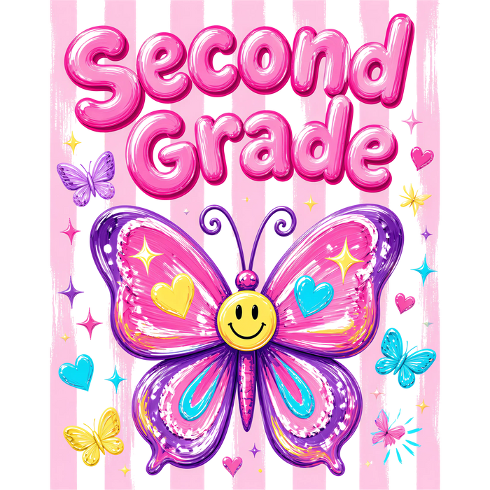 Little Girl Second Grade Back to School Butterfly Design pressed on a garment