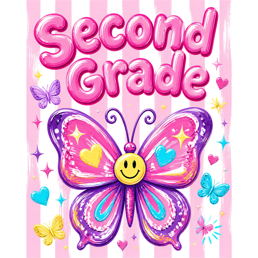 Little Girl Second Grade Back to School Butterfly Design - DTF Ready To Press