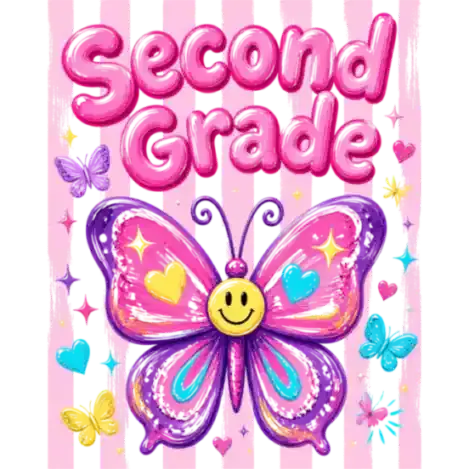 Little Girl Second Grade Back to School Butterfly Design - DTF Ready To Press