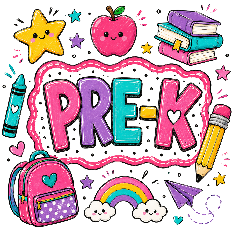 Back to School Pre-K School Supplies Design - DTF Ready To Press