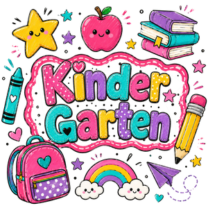 Kindergarten Back to School School Supplies Design - DTF Ready To Press - DTF Dallas 