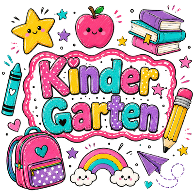 Kindergarten Back to School School Supplies Design - DTF Ready To Press - DTF Dallas 