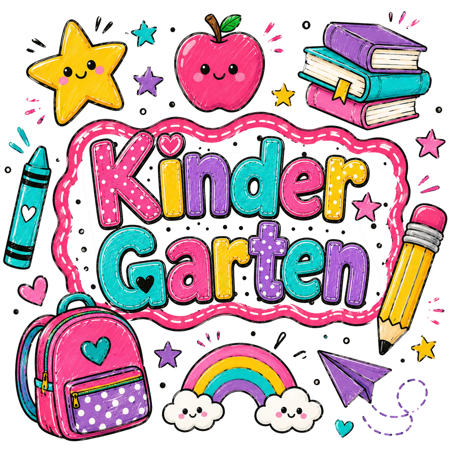 Kindergarten Back to School School Supplies Design - DTF Ready To Press