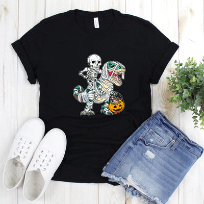 Skeleton Riding Dinosaur Shirt (Unisex) - DTF Dallas 