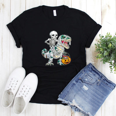 Skeleton Riding Dinosaur Shirt (Unisex V-Neck) - DTF Dallas 