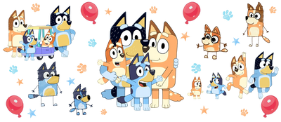 UV DTF 16 Oz Libbey Glass Cup Wrap -  Bluey Family - DTF Dallas 