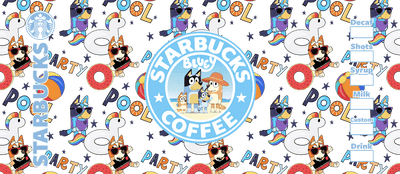 UV Libbey Glass Cup Wrap Bluey Summer Starbucks | DTF Dallas - DTF Dallas 