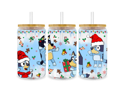Bluey and Present Glass Cup Wrap Ready to Press | DTF Dallas - DTF Dallas 