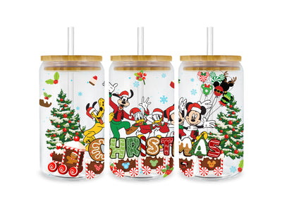 UV DTF 16 Oz Libbey Glass Cup Wrap - Christmas Disney - DTF Dallas 