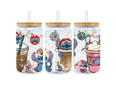 UV DTF 16 Oz Libbey Glass Cup Wrap - Lilo And Stitch - DTF Dallas 