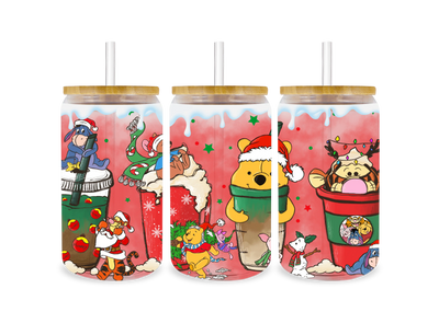 UV DTF 16 oz Libbey Glass Cup Winnie the Pooh 1 | DTF Dallas - DTF Dallas 