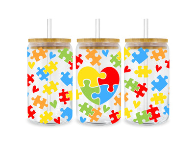 Autism Awareness 16 oz Libbey Glass Cup Wrap | DTF Dallas - DTF Dallas 
