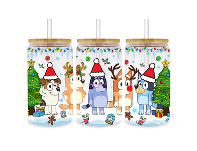 Christmas Bluey and Friends Glass Cup Wrap | DTF Dallas - DTF Dallas 