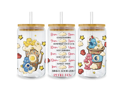 UV DTF 16 Oz Libbey Glass Cup Wrap -  Care Bears - DTF Dallas 