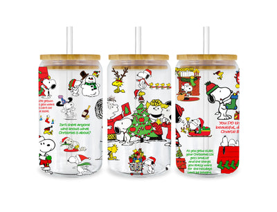 Christmas Snoopy Glass Cup Wrap Design | DTF Dallas - DTF Dallas 