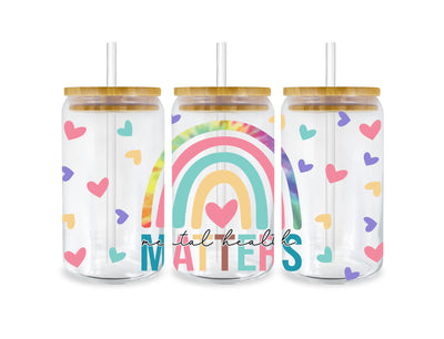 UV DTF 16 oz Libbey Glass Wrap Rainbow Mental | DTF Dallas - DTF Dallas 