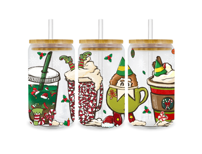 UV DTF 16 Oz Libbey Glass Cup Wrap - Christmas Elf - DTF Dallas 
