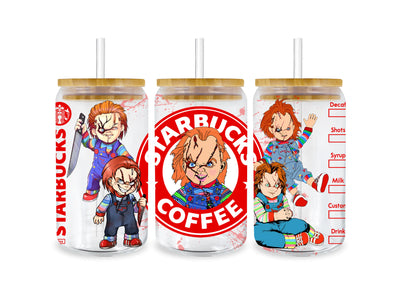 Child's Play Chucky Glass Cup Wrap Design | DTF Dallas - DTF Dallas 